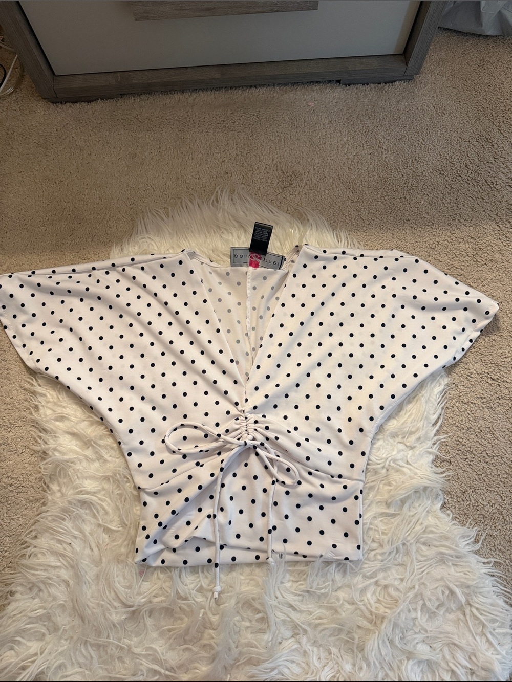 Polka Dot Tie-Front V-Neck Top Small Size